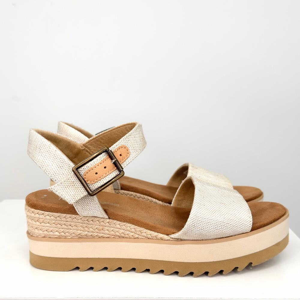 TOMS Women's Diana Platform Wedge Sandal Size 7.5 Natural Canvas Espadrille - Picture 4 of 14
